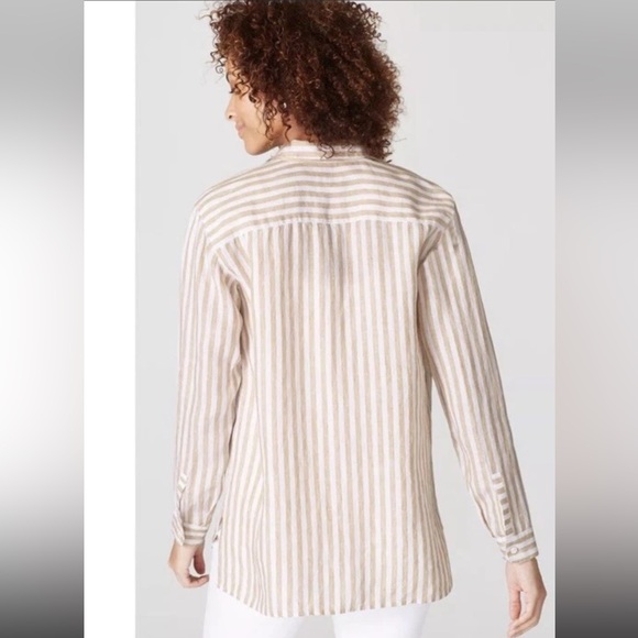J. Jill , Women’s Linen tan and white Striped Button-Up Shirt Size Large. - Picture 2 of 7